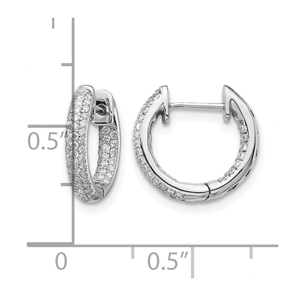 14k White Gold 3-row 3/8 carat Diamond in/Out Hinged Hoop Earrings