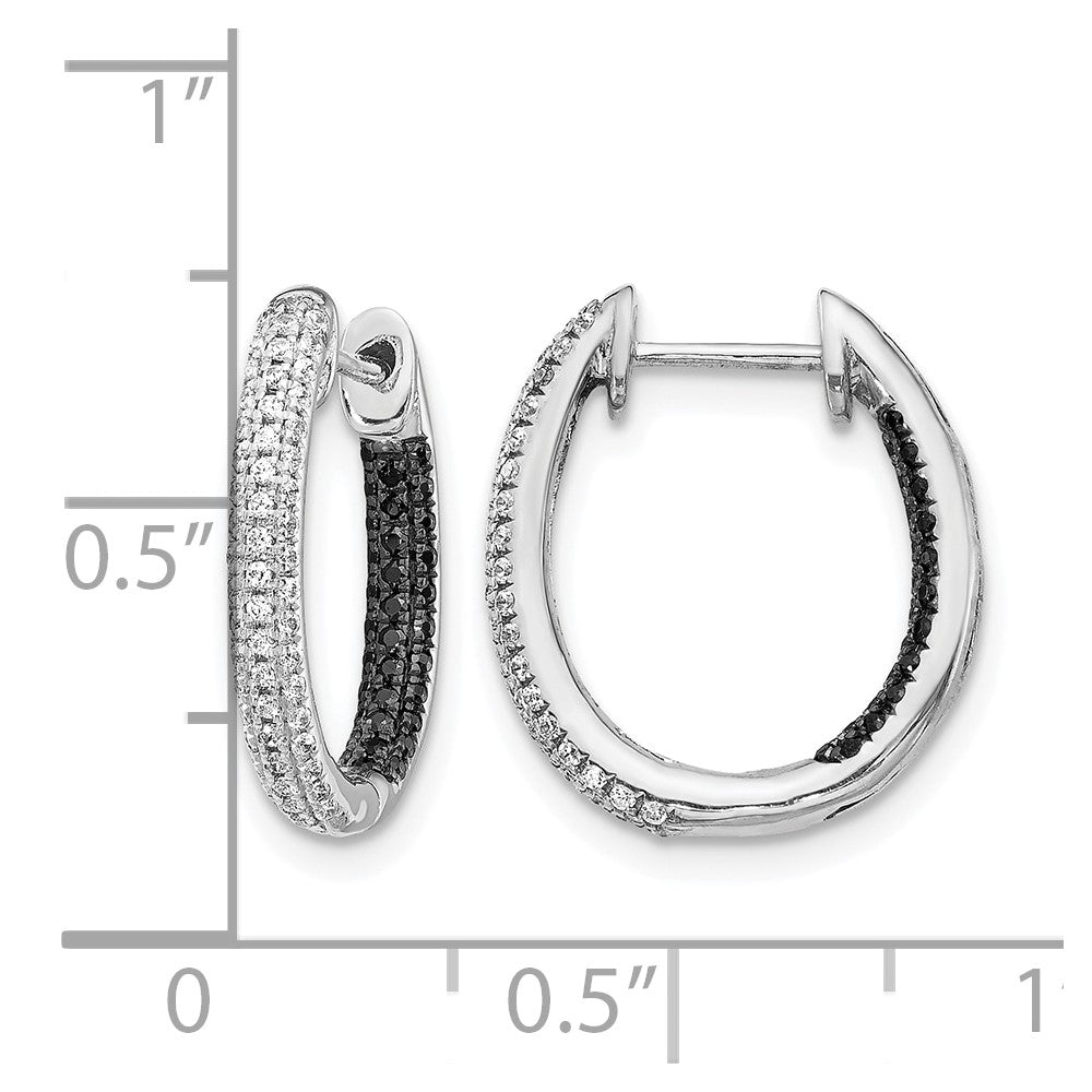 14k White Gold 3-row 1/2 carat Black and White Diamond In/Out Hoop Earrings