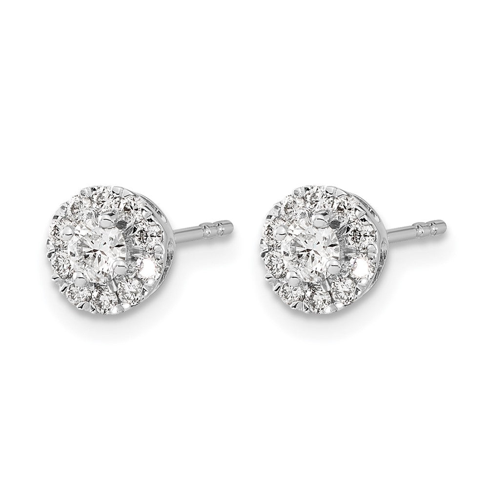 14k White Gold 1/2 carat Diamond Halo Cluster Post Earrings