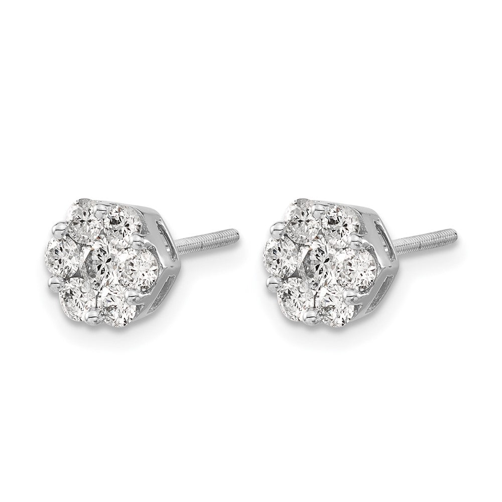 14k White Gold 1.1 carat Diamond Cluster Screwback Post Earrings