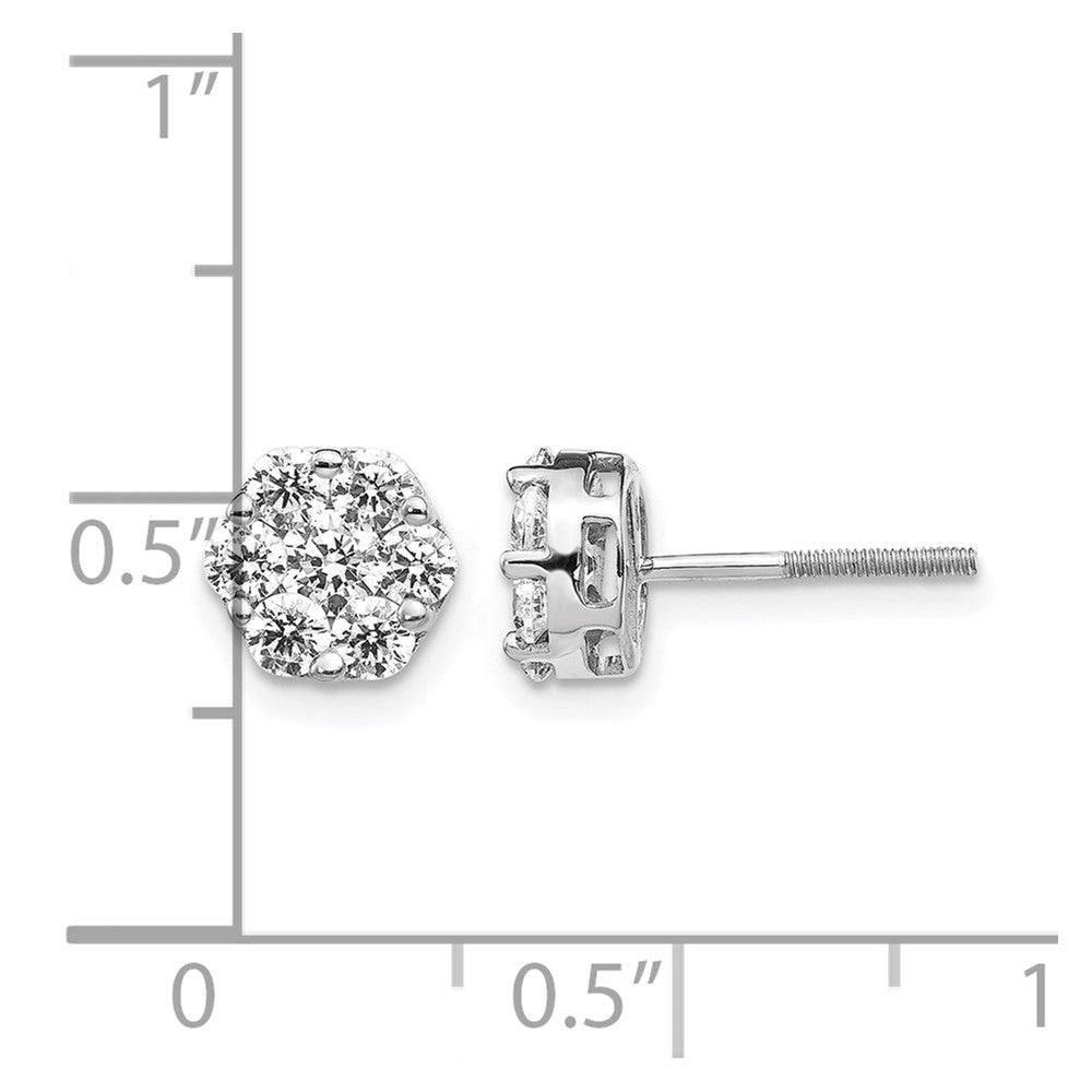 14k White Gold 1.1 carat Diamond Cluster Screwback Post Earrings