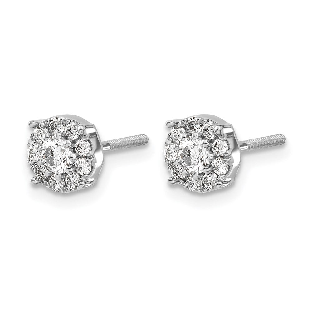 14k White Gold 1/2 carat Diamond Halo Cluster Screwback Post Earrings