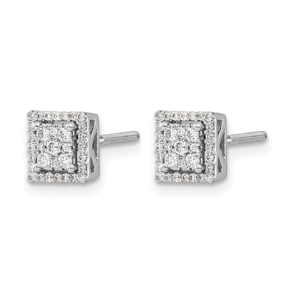 14k White Gold 1/3 carat Diamond Cluster Square Screwback Post Earrings