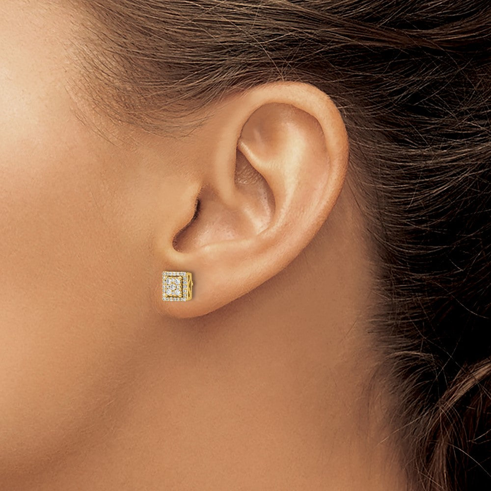 14k 1/3 carat Diamond Cluster Square Screwback Post Earrings