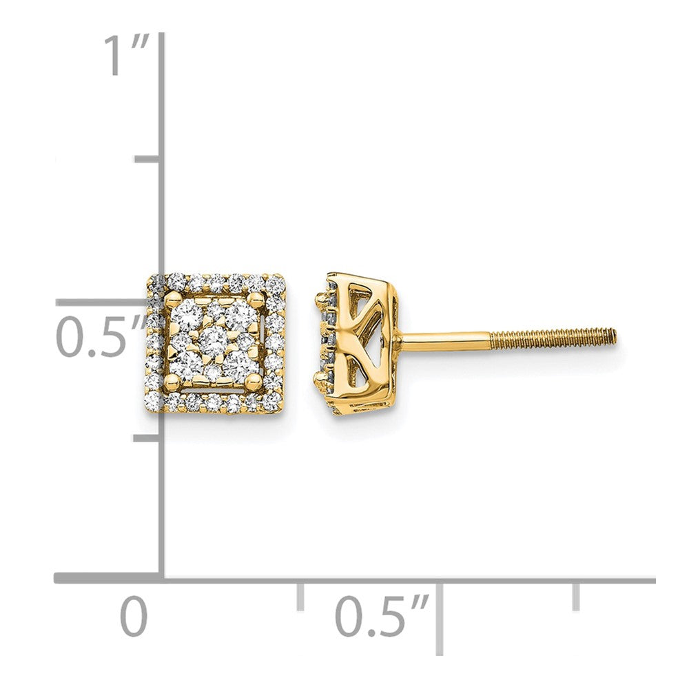 14k 1/3 carat Diamond Cluster Square Screwback Post Earrings
