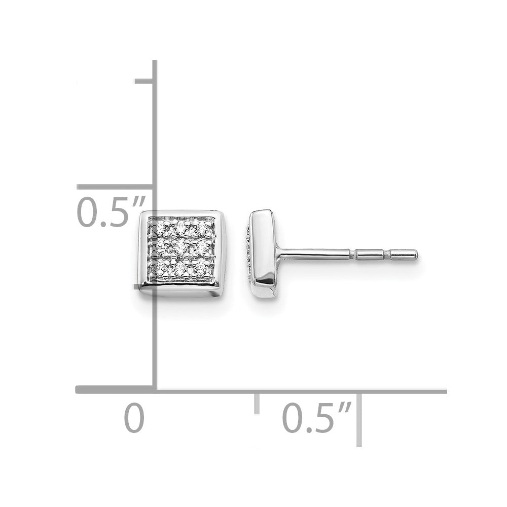 14k White Gold 1/10 carat Diamond Cluster Square Post Earrings