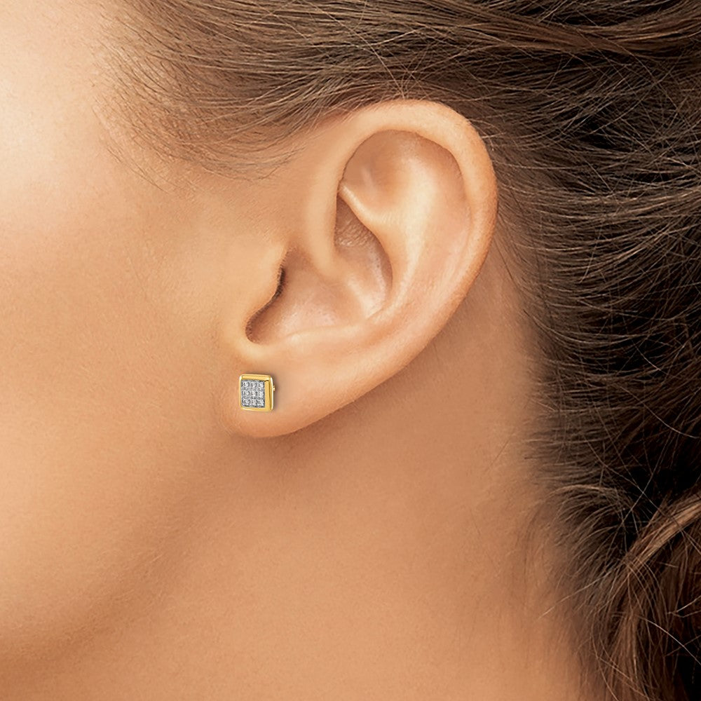14k 1/10 carat Diamond Cluster Square Post Earrings
