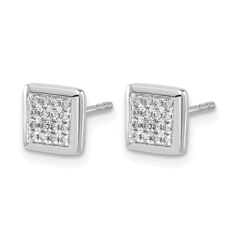 14k White Gold 1/8 carat Diamond Cluster Square Post Earrings