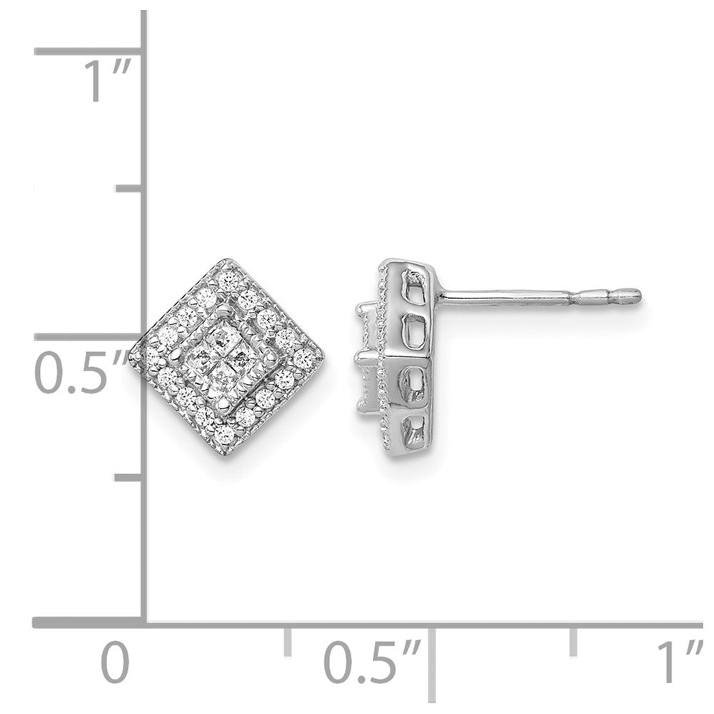 14k White Gold 1/4 carat Diamond Square Cluster Post Earrings