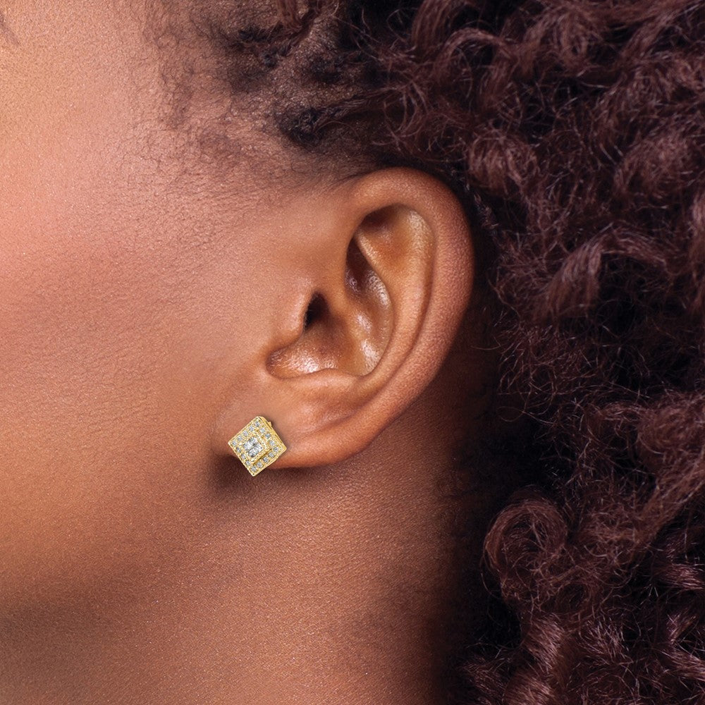 14k Polished 1/4 carat Diamond Square Cluster Post Earrings