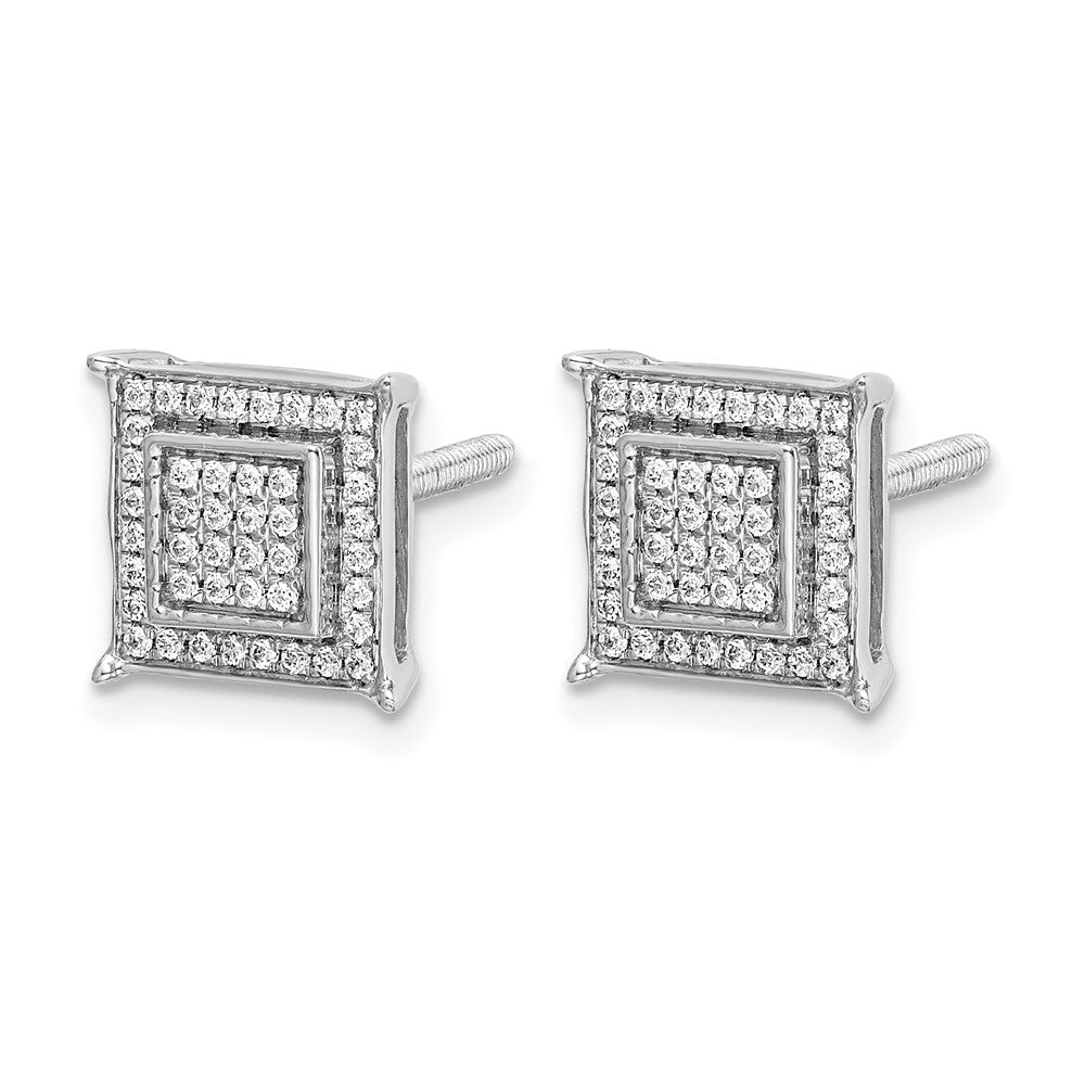 14k White Gold 1/4 carat Diamond Double Square Bezel Screwback Post Earrings
