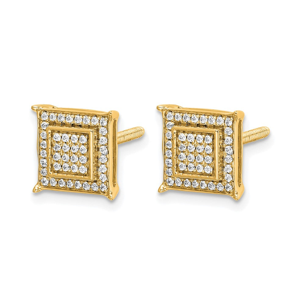 14k 1/4 carat Diamond Double Square Bezel Screwback Post Earrings