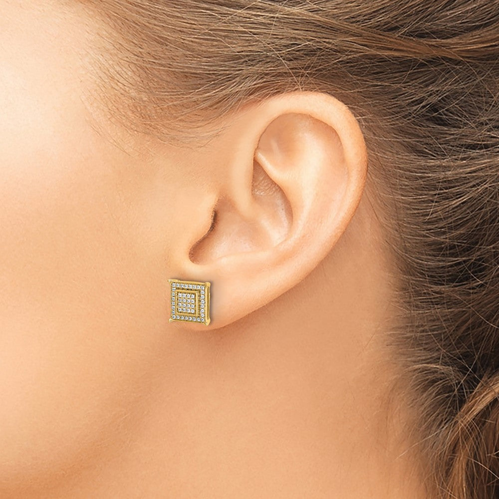 14k 1/4 carat Diamond Double Square Bezel Screwback Post Earrings
