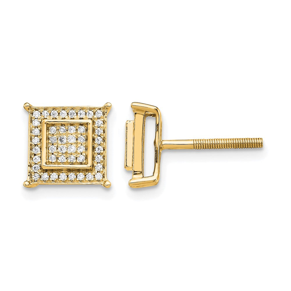 14k 1/4 carat Diamond Double Square Bezel Screwback Post Earrings