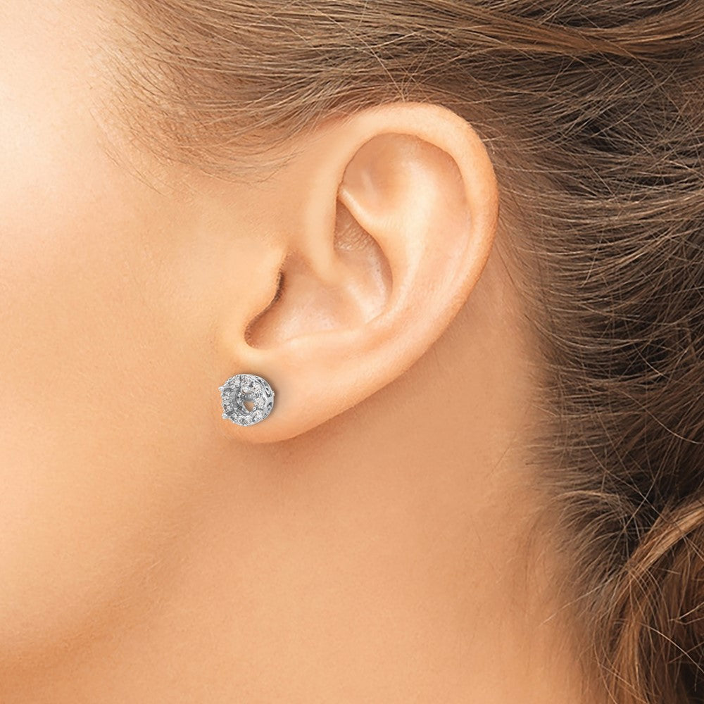14k White Gold 1/2 carat Diamond (Holds 2-6.5mm Stones) Semi-mount Halo Stud Earrings