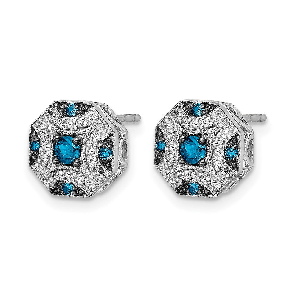 14k White Gold Fancy 1/4 carat White and Blue Diamond Octagon Post Earrings