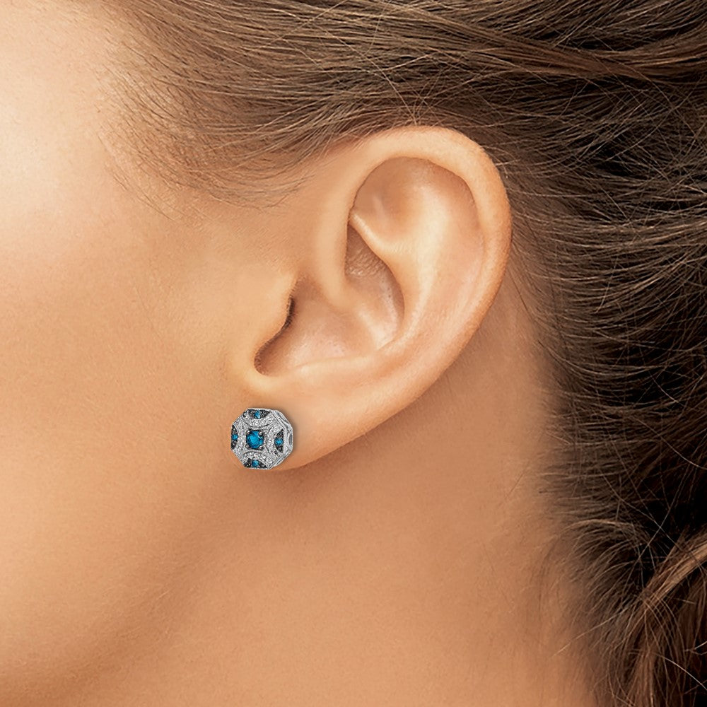 14k White Gold Fancy 1/4 carat White and Blue Diamond Octagon Post Earrings