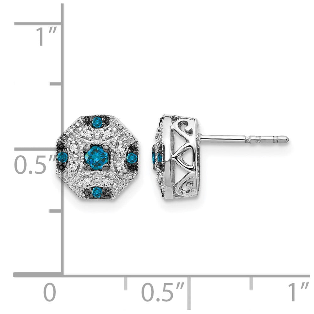 14k White Gold Fancy 1/4 carat White and Blue Diamond Octagon Post Earrings