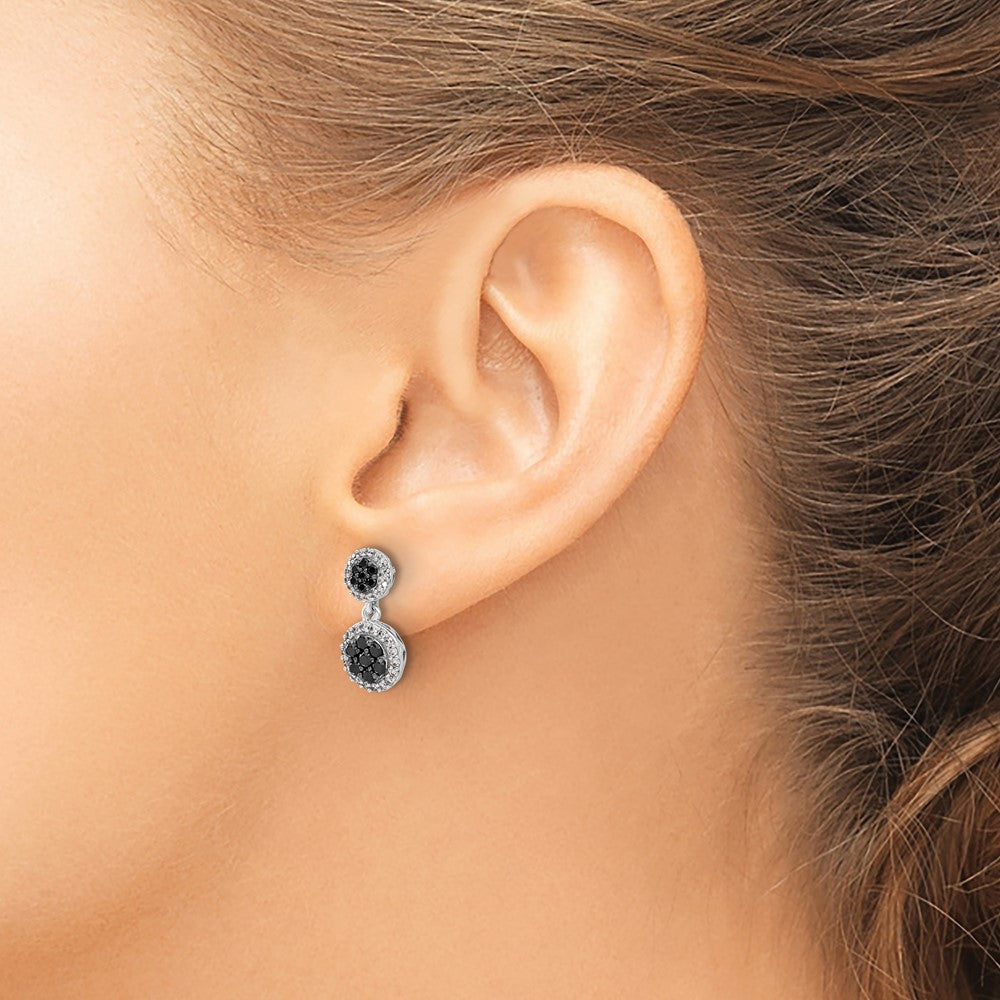 14k White Gold 3/4 carat Black/White Diamond Cluster Dangle Post Earrings