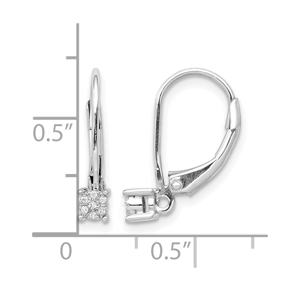 14k White Gold 1/20 carat Diamond Cluster Leverback Earrings