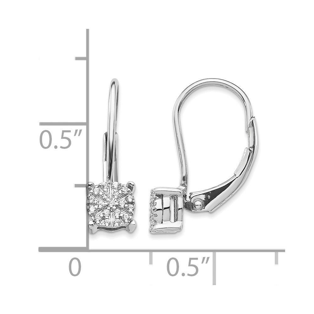 14k White Gold 1/10 carat Diamond Cluster Leverback Earrings