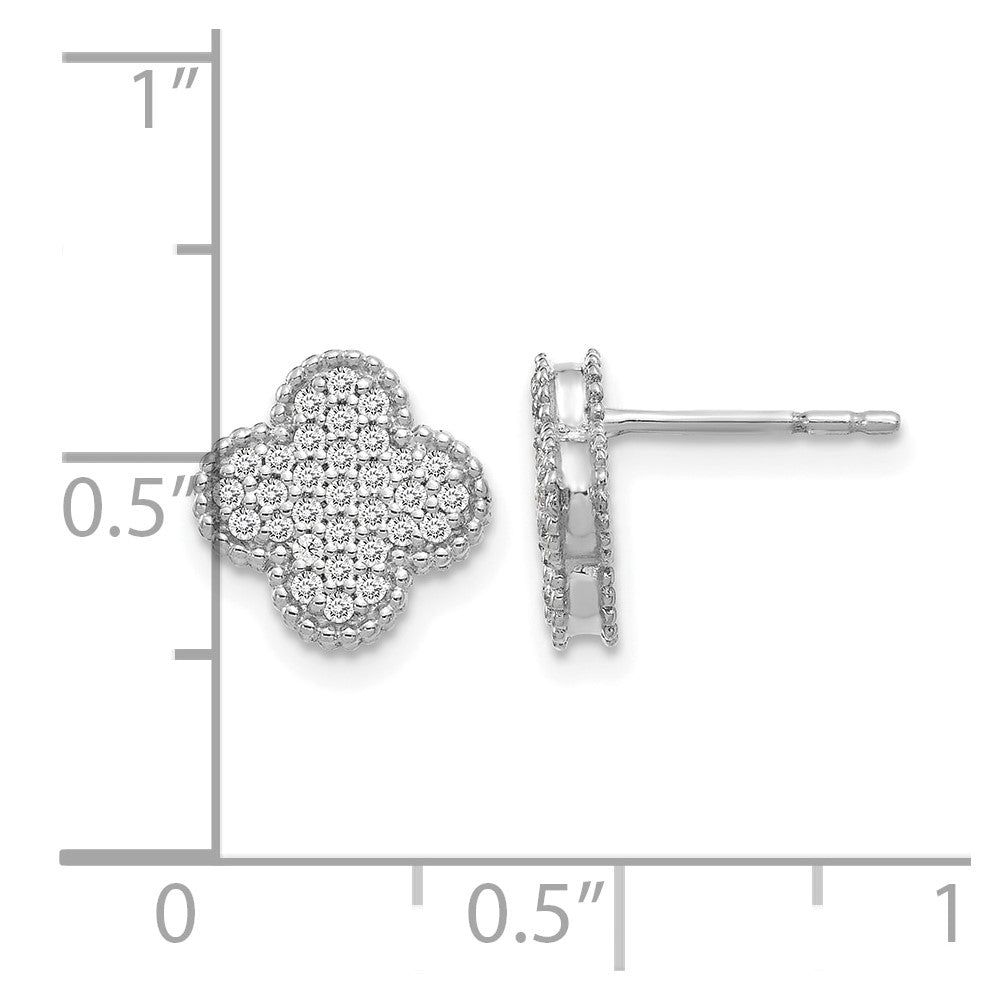 14k White Gold 1/3 carat Pave Diamond Quatrefoil Post Earrings