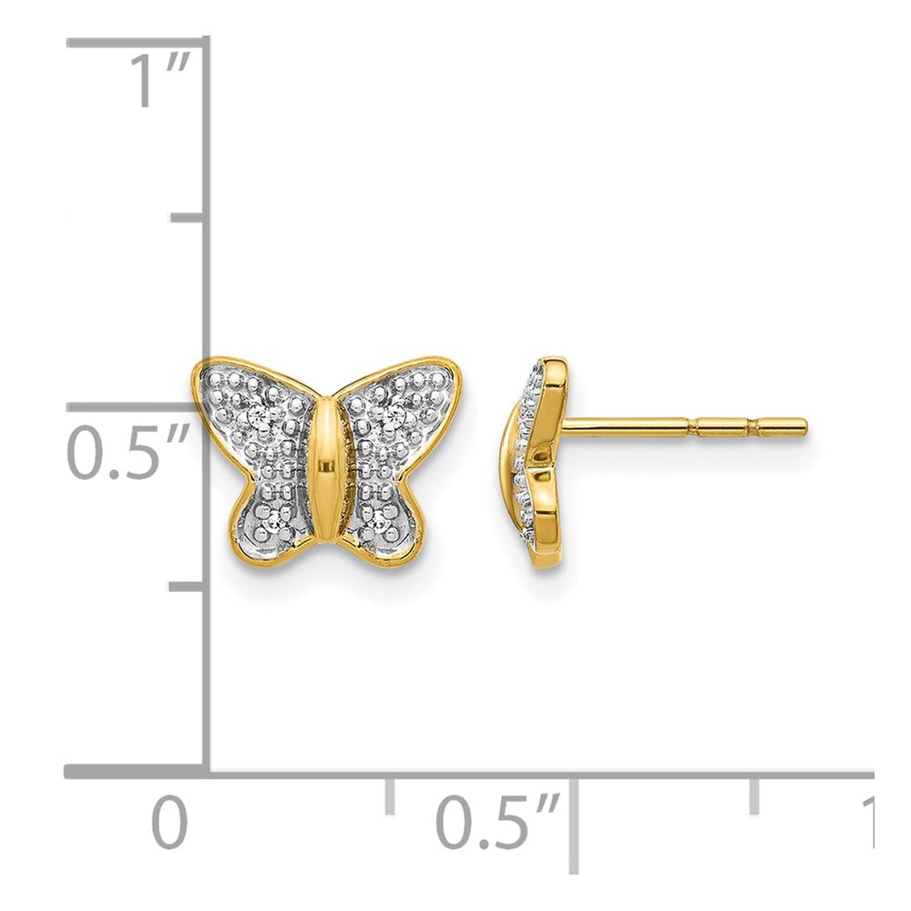 14k w/Rhodium Diamond Butterfly Post Earrings