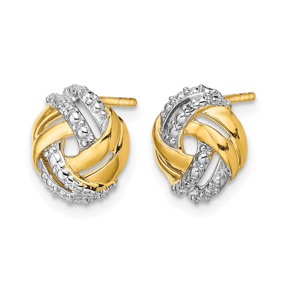 14k and White Rhodium Accents Diamond Love Knot Post Earrings