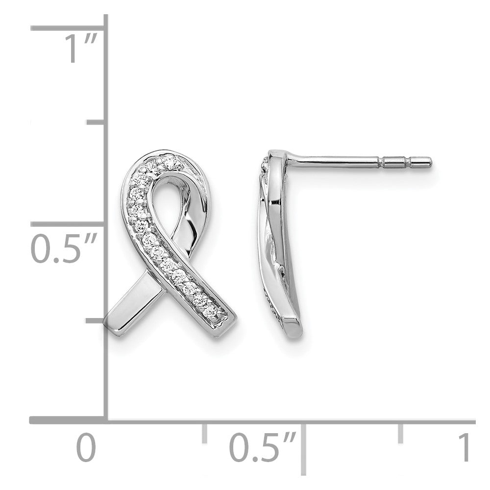 14k White Gold 1/10 carat Diamond Awareness Ribbon Post Earrings
