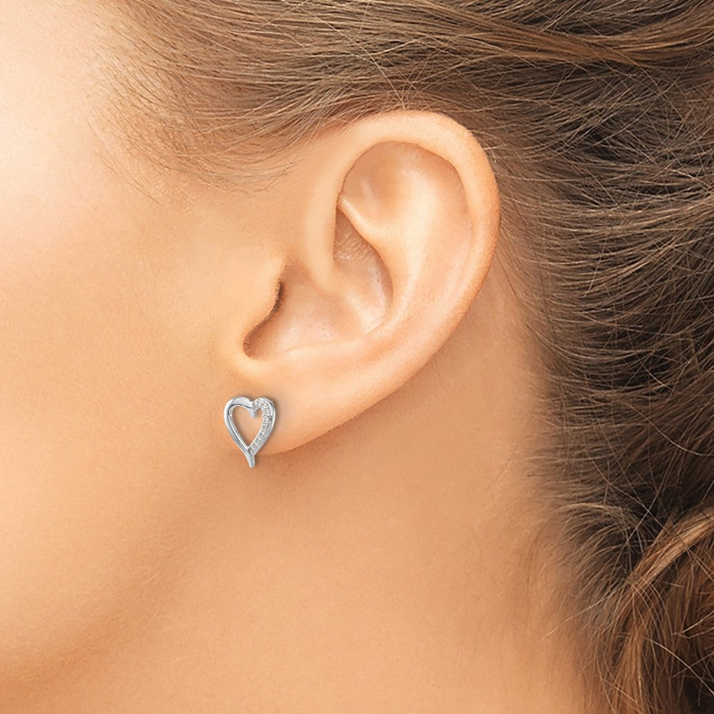 14k White Gold Diamond Heart Earrings