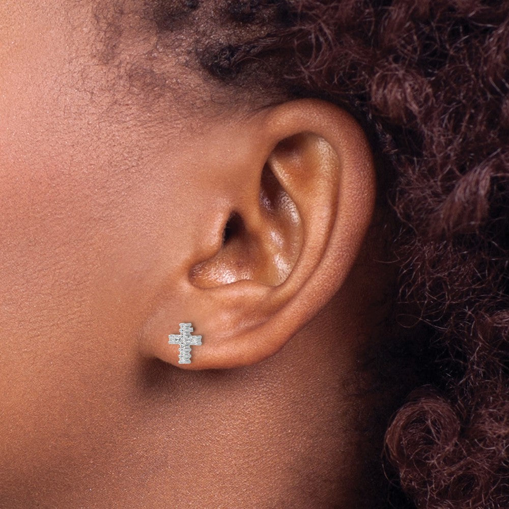 14k White Gold Polished Diamond Cross Post Earrings