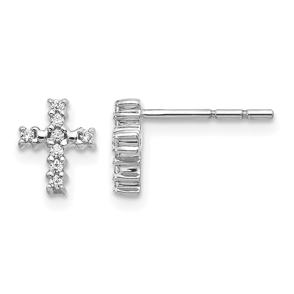 14k White Gold Polished Diamond Cross Post Earrings