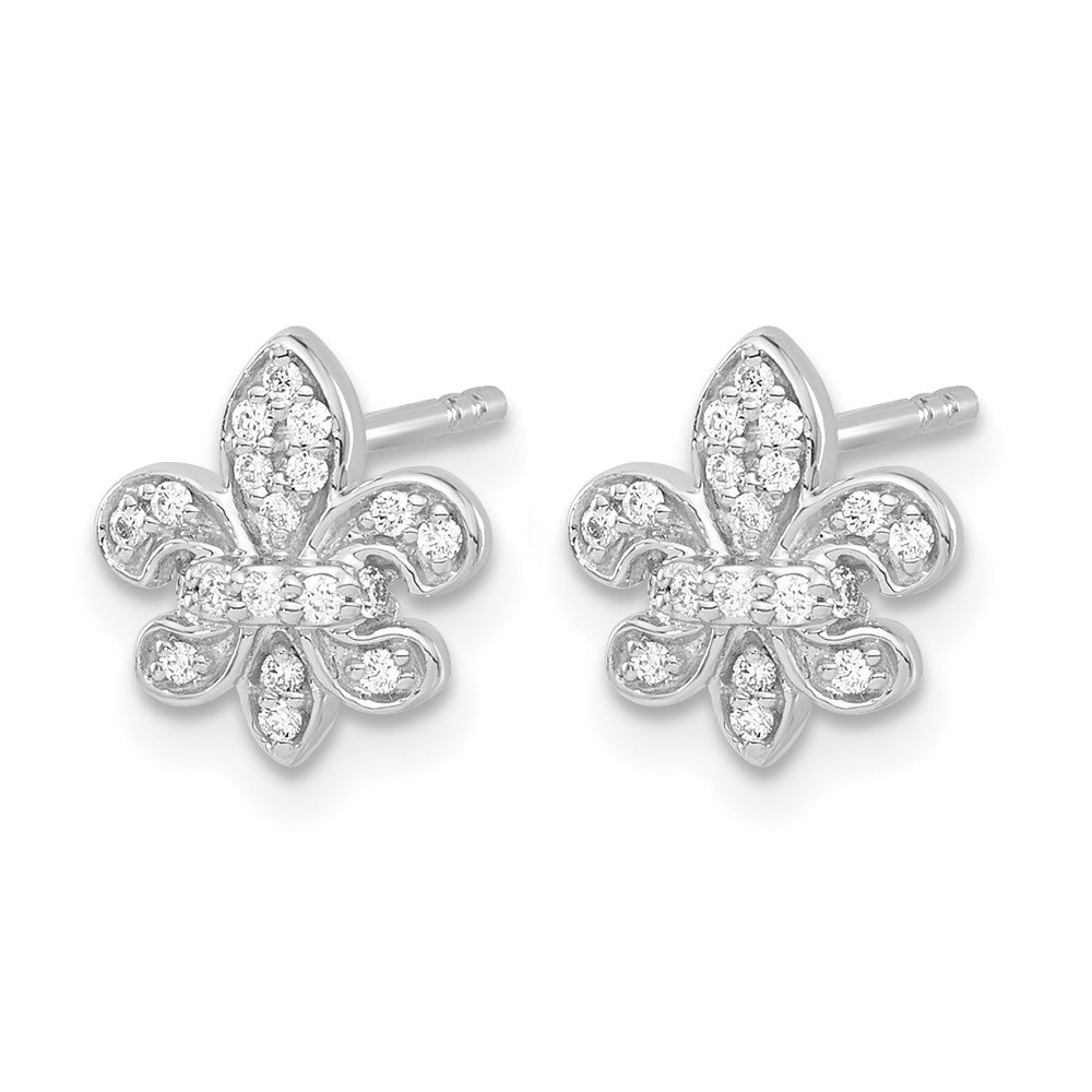 14k White Gold Diamond Fleur de Lis Post Earrings