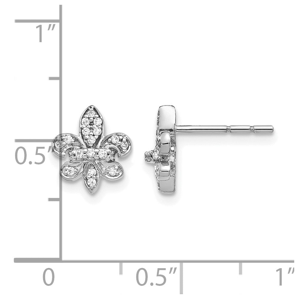 14k White Gold Diamond Fleur de Lis Post Earrings