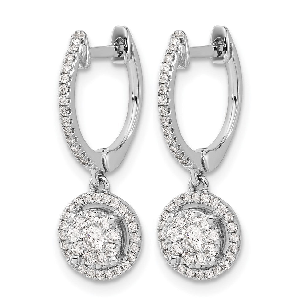 14k White Gold 1/2 carat Diamond Cluster Hinged Hoop Earrings