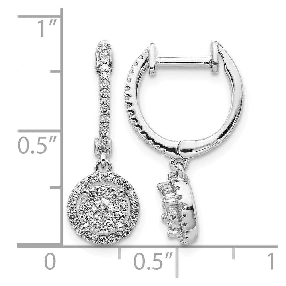 14k White Gold 1/2 carat Diamond Cluster Hinged Hoop Earrings