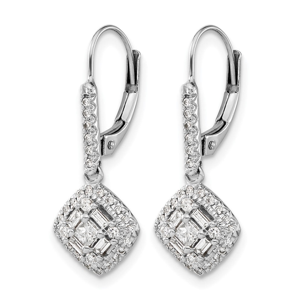 14k White Gold 1/2 carat Diamond Square Cluster Leverback Earrings