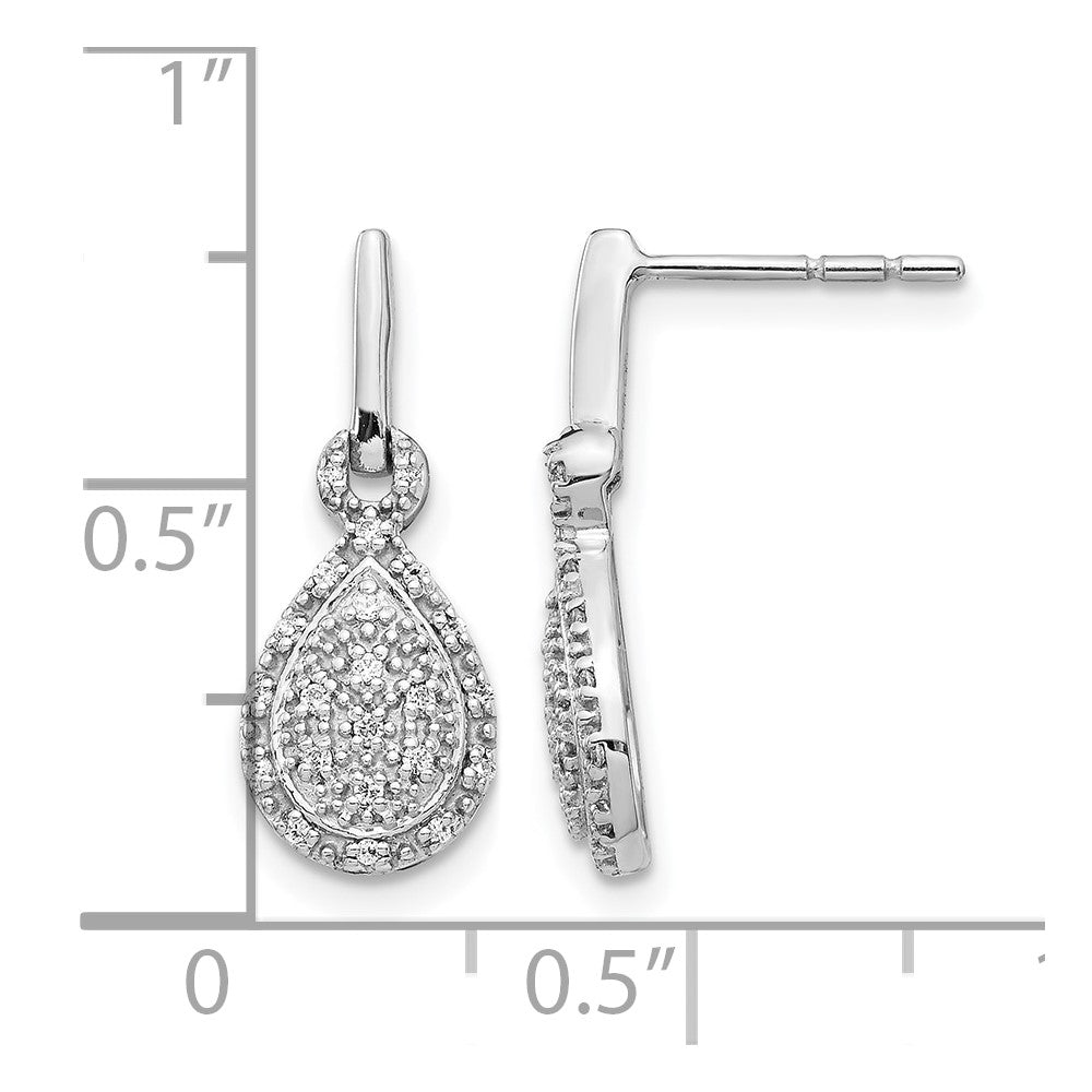 14k White Gold 1/6 carat Diamond Teardrop Dangle Post Earrings