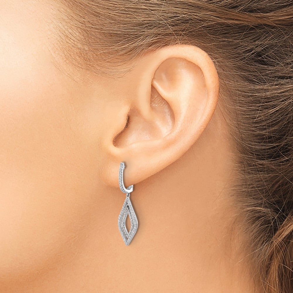 14k White Gold 1/2 carat Diamond Teardrop Hinged Dangle Earrings