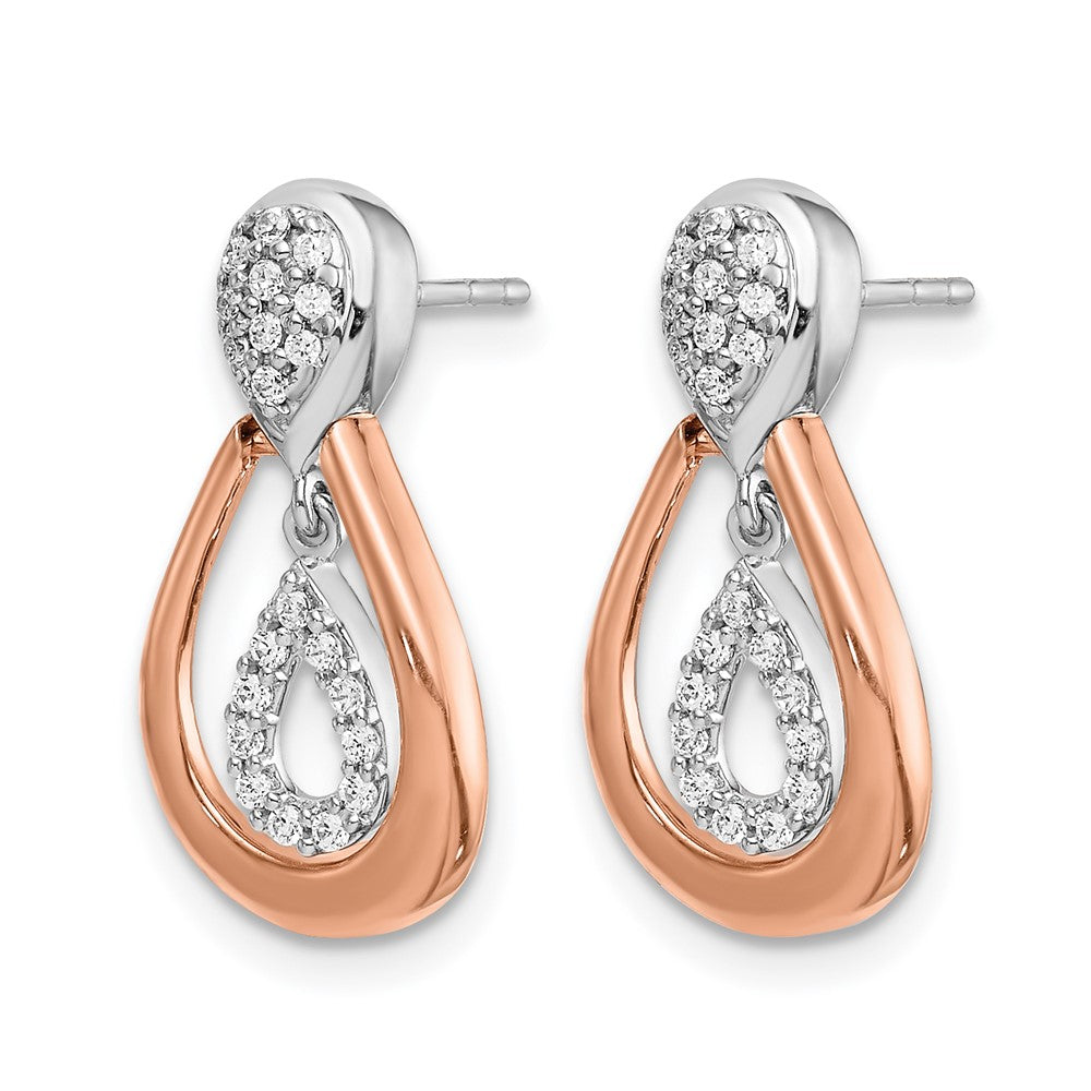 14k White and Rose Gold 1/5 carat Diamond Teardrop Post Dangle Earrings