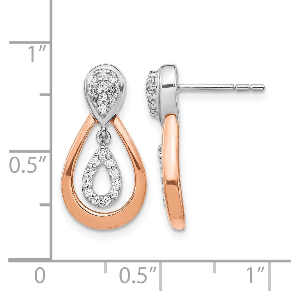 14k White and Rose Gold 1/5 carat Diamond Teardrop Post Dangle Earrings