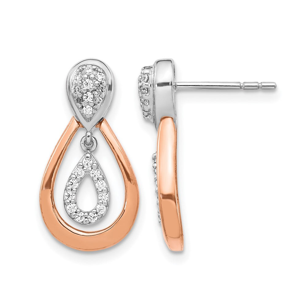 14k White and Rose Gold 1/5 carat Diamond Teardrop Post Dangle Earrings
