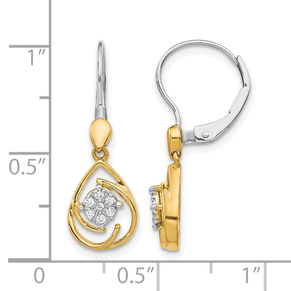 10k Two-tone Diamond Teardrop Dangle Leverback Earrings