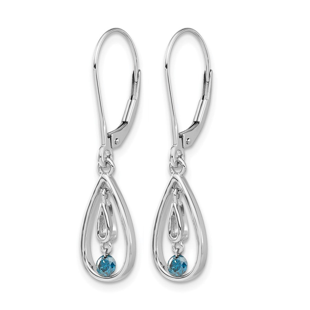 14k White Gold 1/8 carat Blue Diamond Teardrop Leverback Earrings