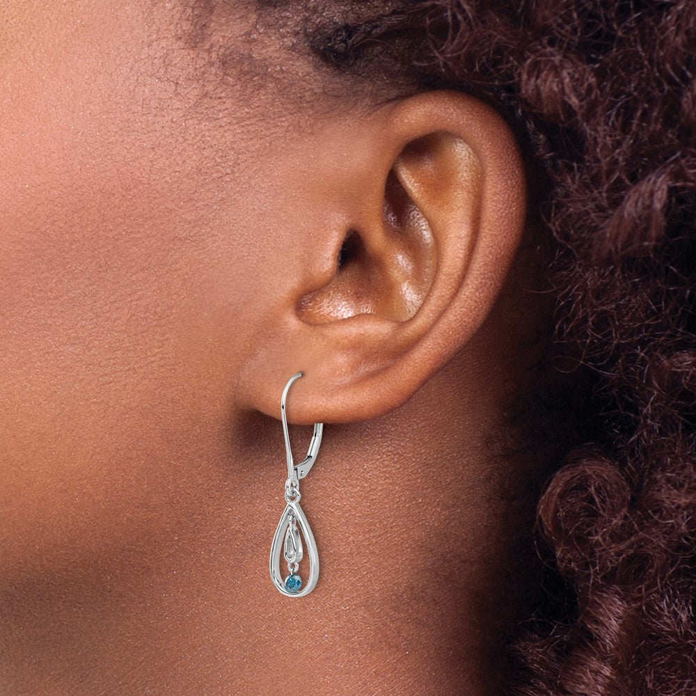 14k White Gold 1/8 carat Blue Diamond Teardrop Leverback Earrings