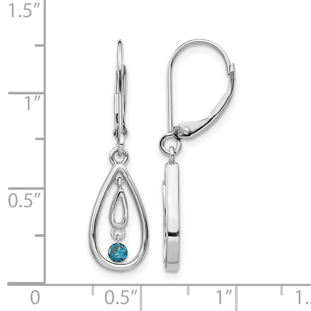 14k White Gold 1/8 carat Blue Diamond Teardrop Leverback Earrings