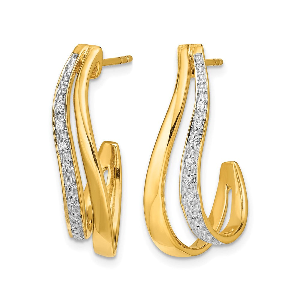 10k w/Rhodium Diamond J-Hoop Post Earrings