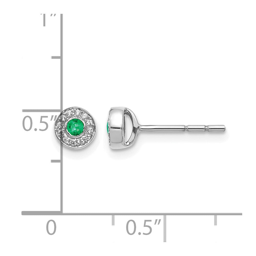 14k White Gold Diamond and 2.3mm Round Emerald Halo Post Earrings