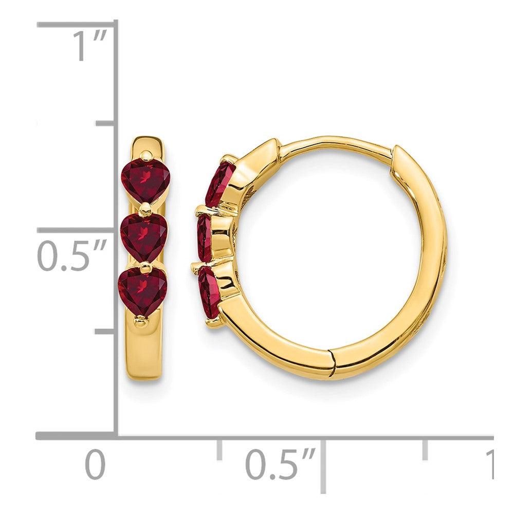 14k 3mm Heart Lab Created Ruby Polished Hinged Hoop Earrings