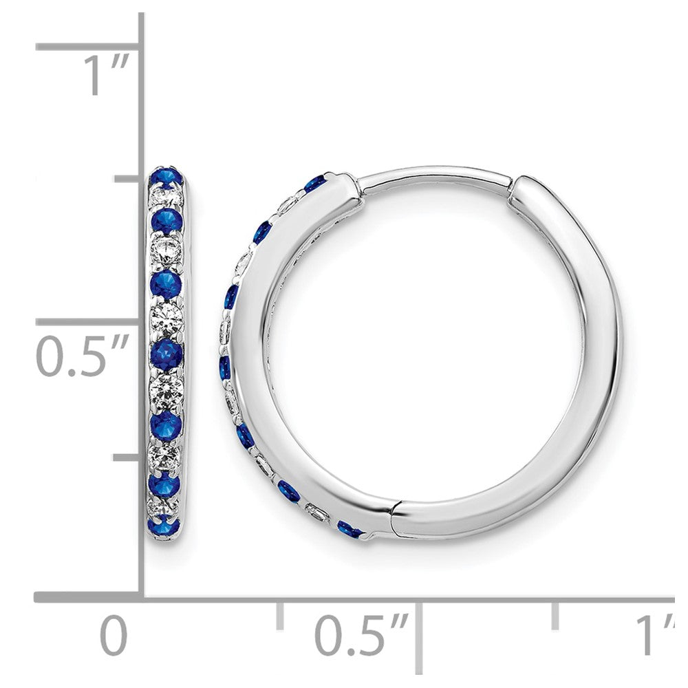 14k White Gold Diamond and Sapphire 19mm Hinged Hoop Earrings